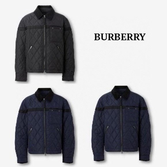 Burberry men quilted jacket in black / navy with logo - Picture 2 of 9